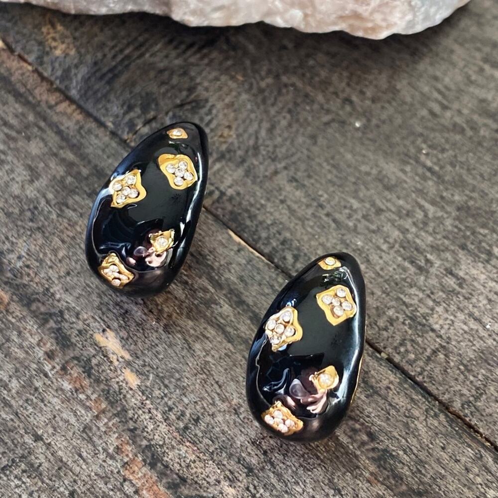 NEW Black Night Rhinestone Drop Earrings - Picture 5 of 10